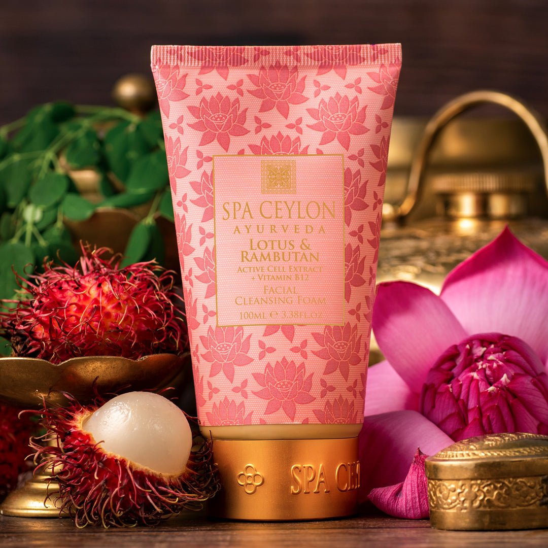 Lotus & Rambutan - Active Cell Extract + Vitamin B12 - Facial Cleansing Foam 100ml - Spa Ceylon UK