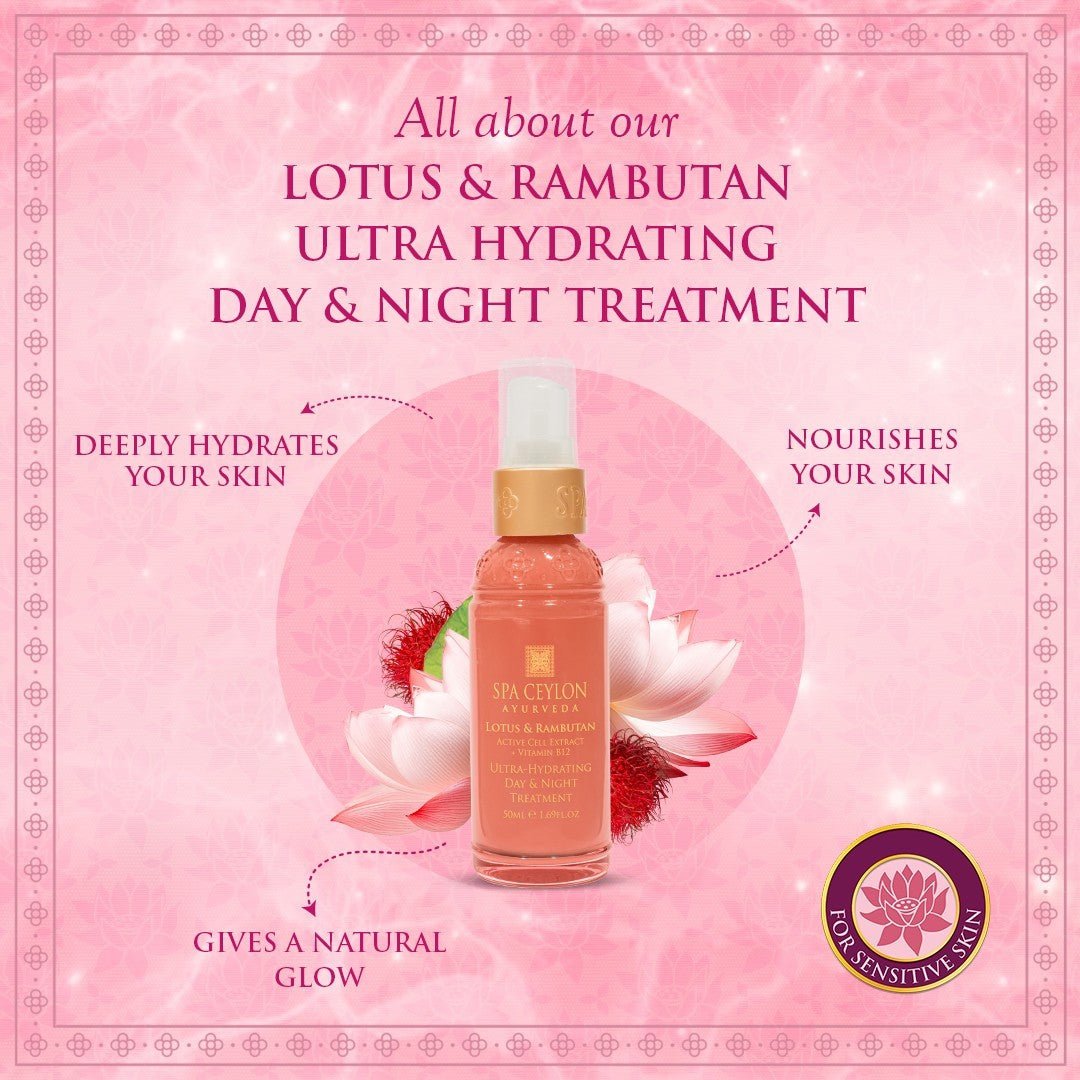 Lotus & Rambutan - Active Cell Extract + Vitamin B12 Ultra - Hydrating Day & Night Treatment 50ml - Spa Ceylon UK