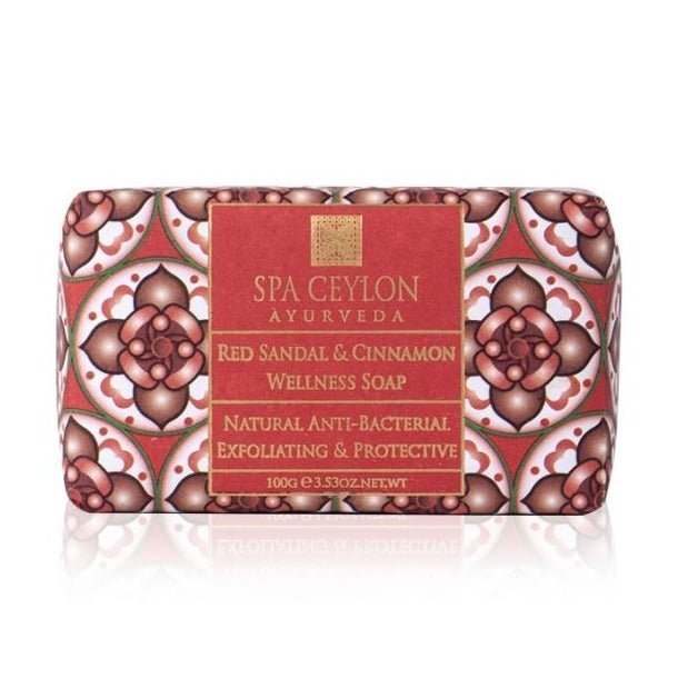 Red Sandal & Cinnamon - Anti - Bacterial Exfoliating Wellness Soap 100g - Spa Ceylon UK