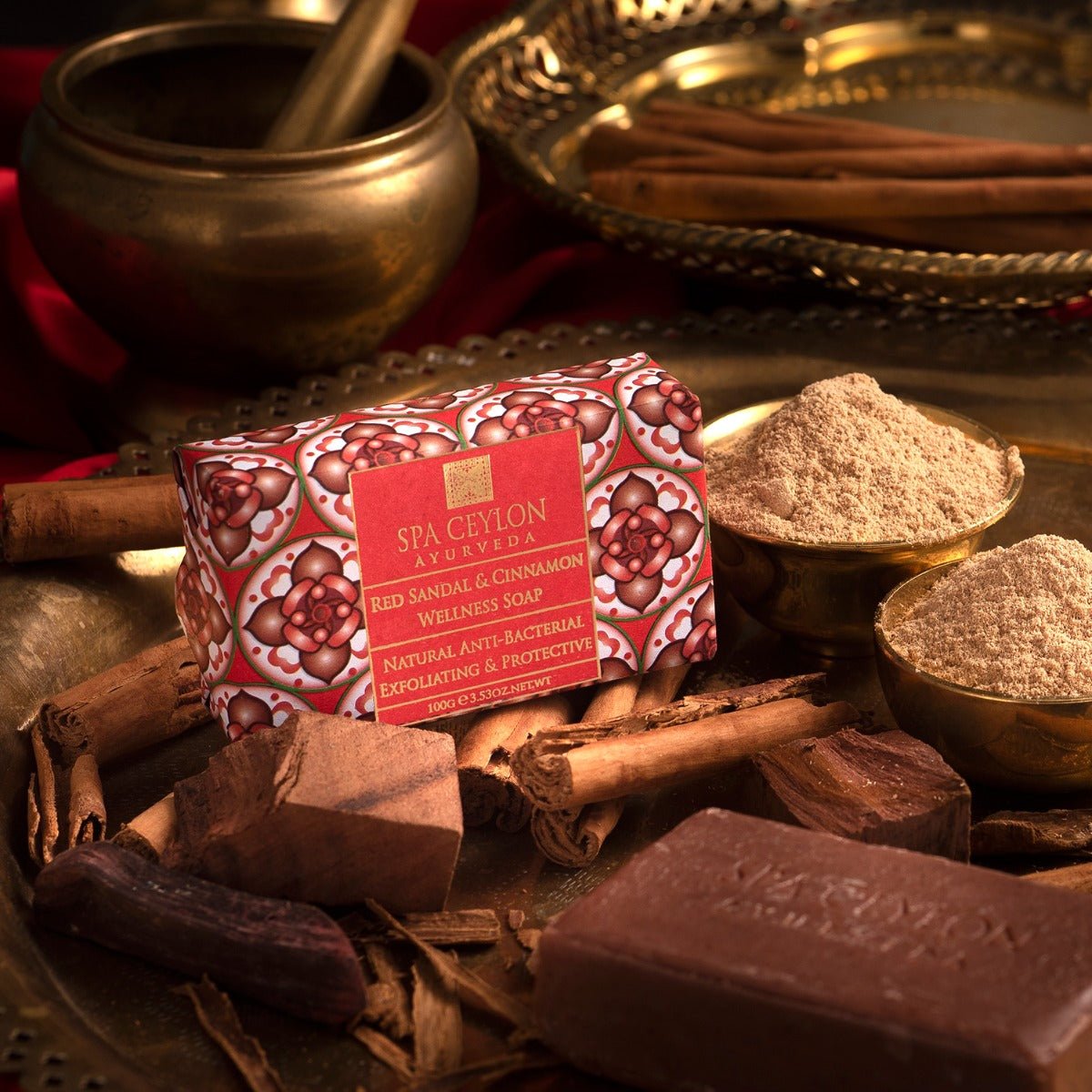 Red Sandal & Cinnamon - Anti - Bacterial Exfoliating Wellness Soap 100g - Spa Ceylon UK